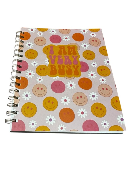 Other - I Am Very Busy Spiral Notebook Pink Smiley Daisy Design
